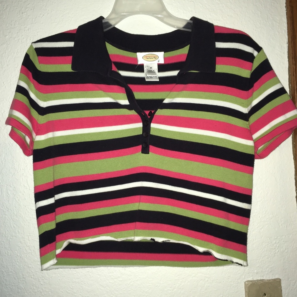 Vintage cropped striped polo short sleeve top